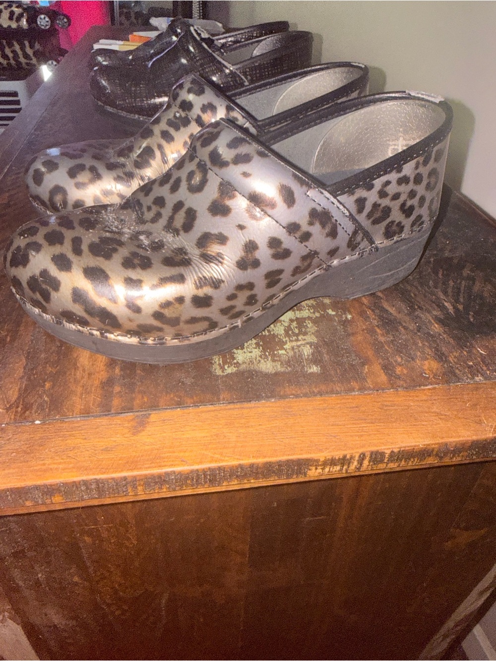 Leopard print nursing clogs